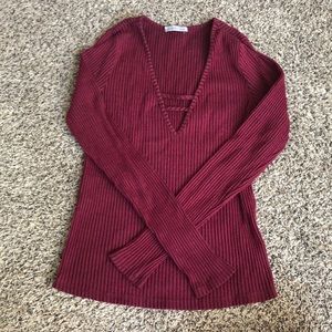 Charlotte Russe long sleeve Vneck ribbed top